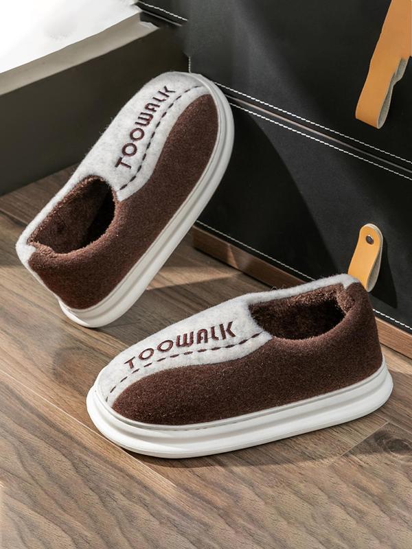 Men's Letter Pattern Plush Slippers, Casual Soft Comfortable Home Slippers, Warm Slippers for Indoor & Outdoor Use for Fall & Winter