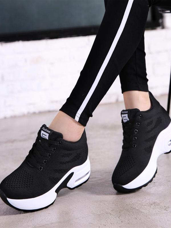 Women's Lace Up Platform Air Cushion Sneakers, Summer 2024 Casual Comfortable Round Toe Low Top Sneakers, Girl's Walking Shoes, Closed Footwear, Sneakers Women 2024