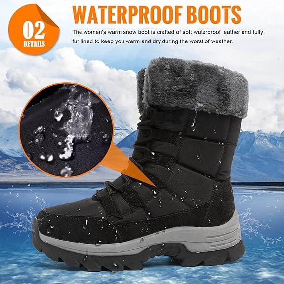 Womens Snow Boots Winter Fur Lined Waterproof Walking Boots Lightweight Outdoor Ankle Boots