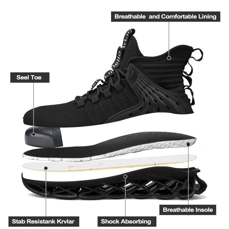 Steel Toe Shoes for Men Women Breathable Safety Shoes Puncture Proof Comfortable Utility Mens Womens Work Shoes for Industrial Construction Fashion High Top Sneakers Runner safety  sneakers