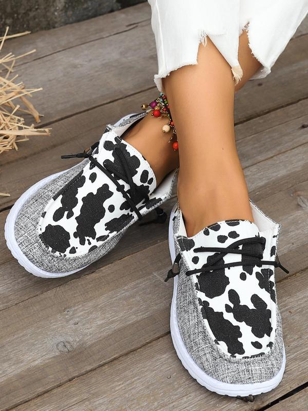 Summer Leopard Print Lace Up Canvas Sneakers, Casual Comfortable Breathable Round Toe Sports Shoes, Fashionable Shoes For Daily Back To School Wear