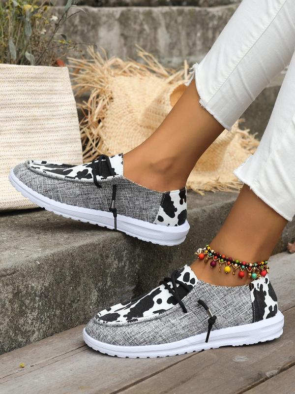 Summer Leopard Print Lace Up Canvas Sneakers, Casual Comfortable Breathable Round Toe Sports Shoes, Fashionable Shoes For Daily Back To School Wear