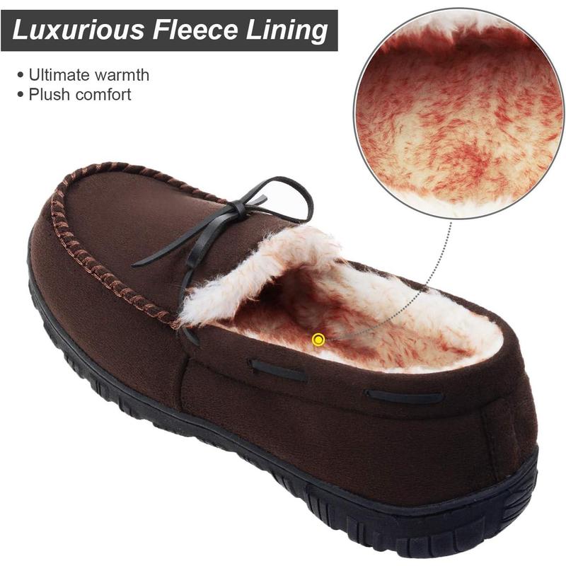 Men's moccasin slippers memory foam warm plush house slippers, indoor outdoor comfortable winter house shoes