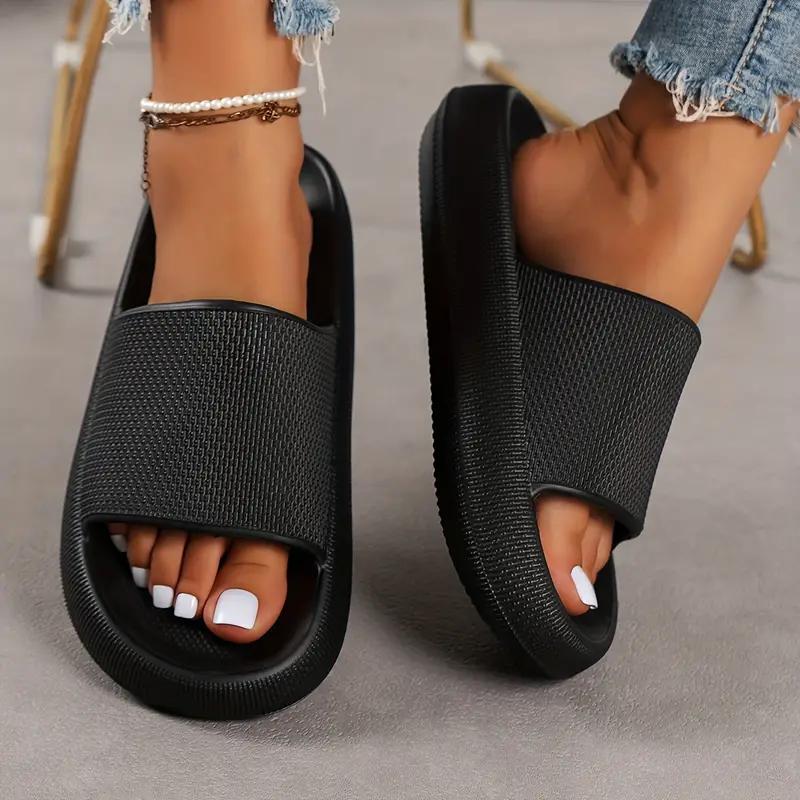 New Fashionable 4-Season Women's Black Striped Thick-Sole EVA Slippers, Silent, Wear-Resistant, Anti-Slip, Breathable, Comfortable Home Bathroom Casual Slides