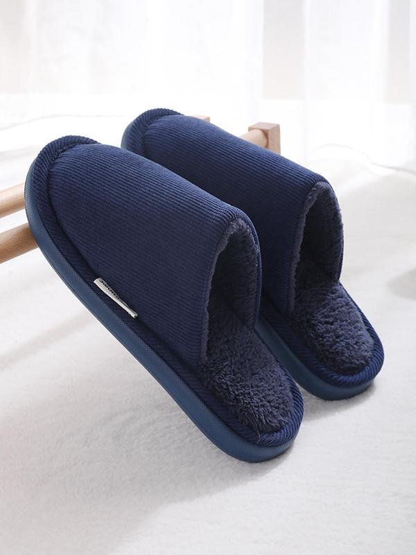 Men's Casual Solid Color Plush Slippers, Soft Comfortable Home Slippers, Warm Slippers for Indoor & Outdoor Use for Fall & Winter