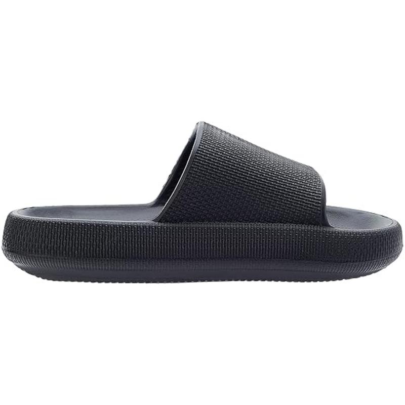 New Fashionable 4-Season Women's Black Striped Thick-Sole EVA Slippers, Silent, Wear-Resistant, Anti-Slip, Breathable, Comfortable Home Bathroom Casual Slides