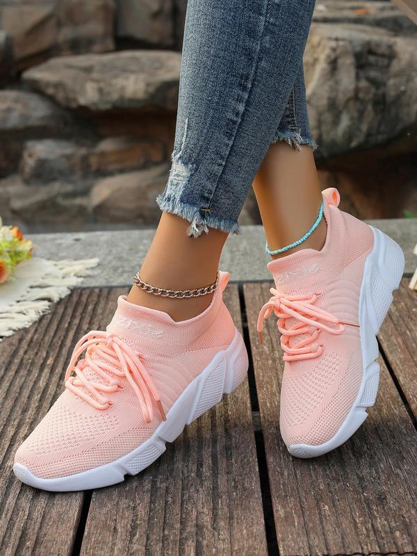 Women's Fashionable Breathable Mesh Sneakers, Casual Comfortable Sports Running Shoes, All-match Round Toe Lace Up Chunky Sneakers for Daily Wear