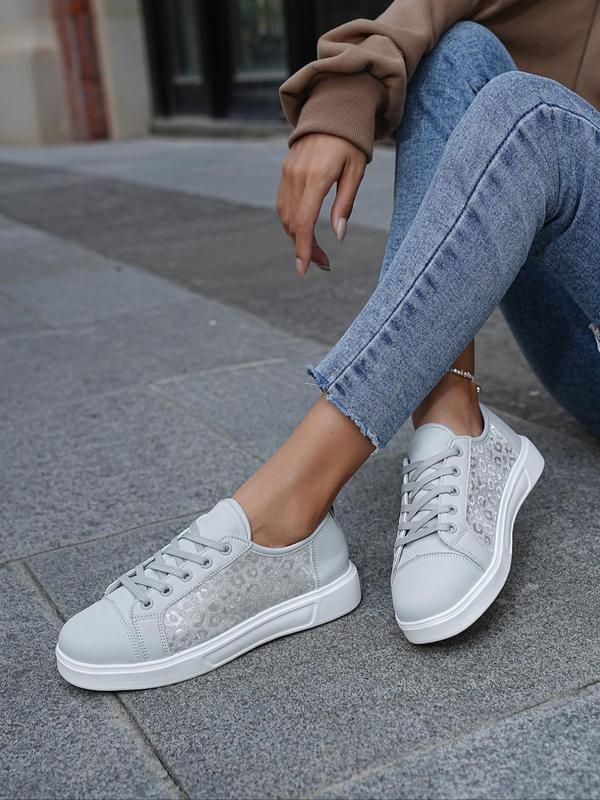 Women's Fashionable Lace up Front Low Top Sneakers, 1 Pair Casual Breathable Lightweight Comfortable Sports Shoes, Female All-match Shoes for Daily Wear