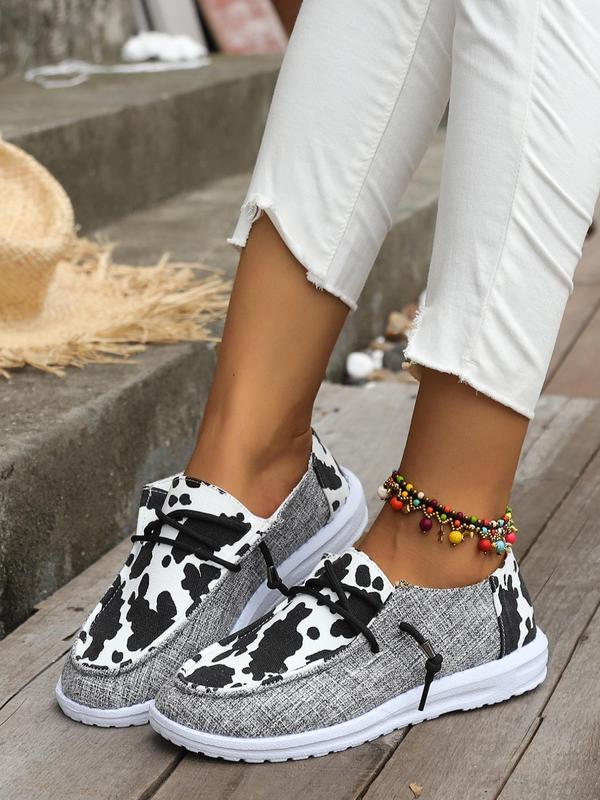 Summer Leopard Print Lace Up Canvas Sneakers, Casual Comfortable Breathable Round Toe Sports Shoes, Fashionable Shoes For Daily Back To School Wear