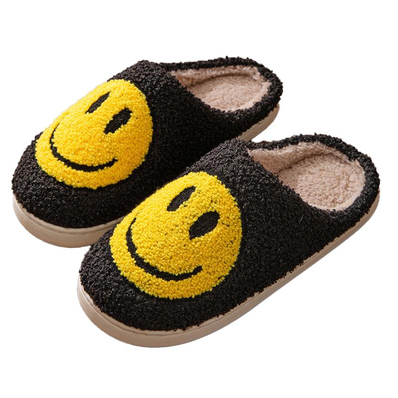 Comfort Women Soft Plush Smile Slippers Retro Slippers with Smile Face Happy Face Slippers Slip-on Cory Rubber Walking Shoes Footwear