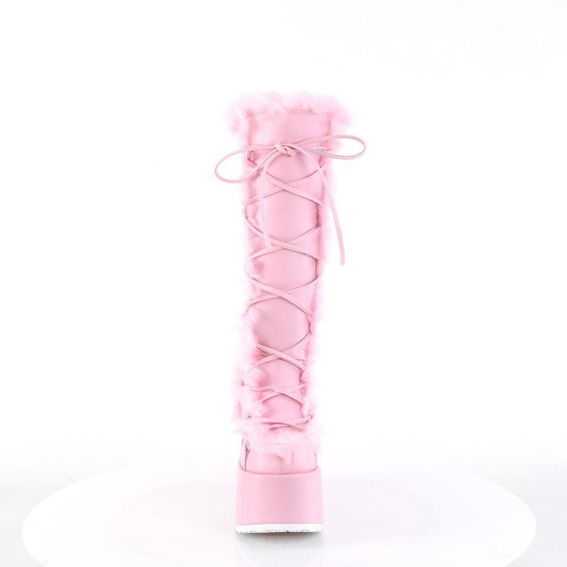 Demonia Camel-311 Pastel Pink Vegan Leather Knee-high Boots