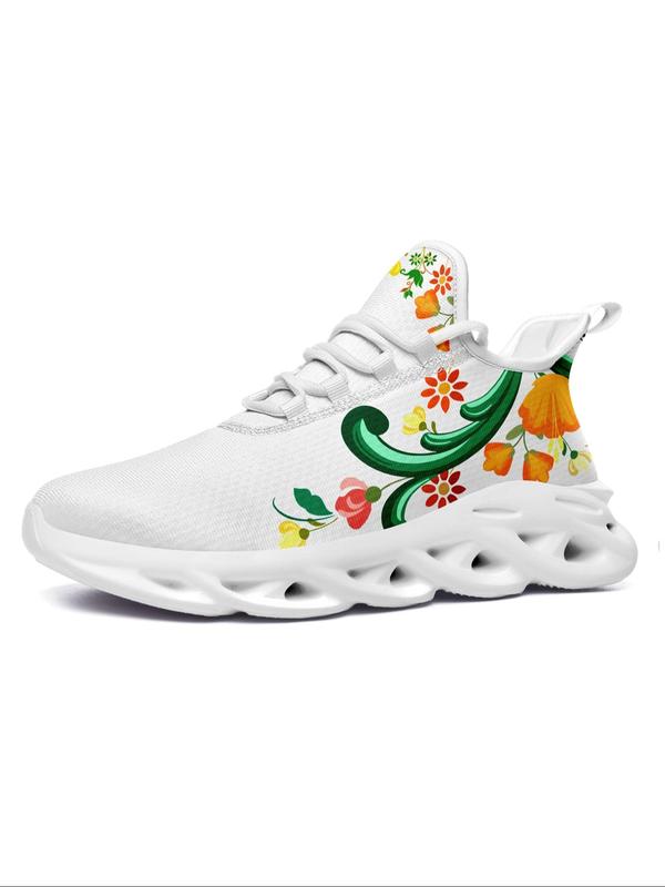 Women's Floral Pattern Lace Up Front Low Top Sneakers, Sneakers Women 2024, Lightweight Breathable Comfy Running Shoes, Summer 2024 Walking Shoes, Designer Sneakers for Training