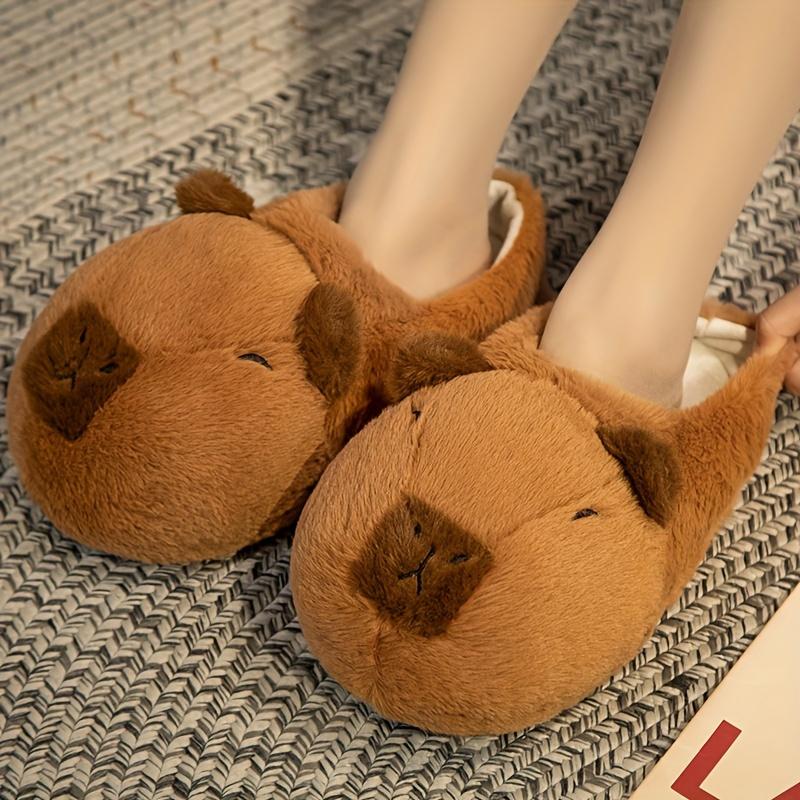 Men's Cartoon Furry Capybara Shape Shoe Cover, Comfortable and Non-Slip Warm and Cute Soft Bottom Indoor Shoes, Men's Winter Shoes Footwear Slide