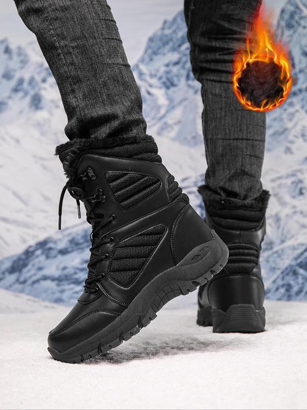 Men's Fashionable Letter Patchwork Lace Up Snow Boots, Casual Warm Thick Sole Ankle Boots for Winter, Male All-match Round Toe Boots for Daily Wear