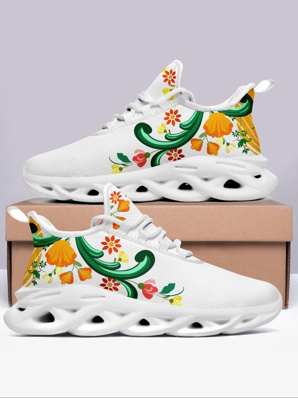 Women's Floral Pattern Lace Up Front Low Top Sneakers, Sneakers Women 2024, Lightweight Breathable Comfy Running Shoes, Summer 2024 Walking Shoes, Designer Sneakers for Training