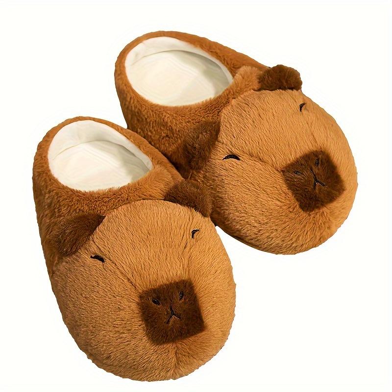 Men's Cartoon Furry Capybara Shape Shoe Cover, Comfortable and Non-Slip Warm and Cute Soft Bottom Indoor Shoes, Men's Winter Shoes Footwear Slide