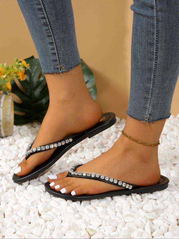 Women's Rhinestone Decorated Flip Flops, Fashionable Non-slip Flat Slippers for Beach, Fashion Shoes for Party, Daily Clothing Decor, Trendy All-match & Exquisite Shoes for Women