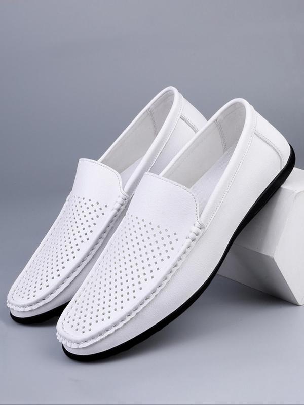 Men's Solid Color Hollow Out Design Round Toe Slip-on Shoes (1 Pair), Casual Comfortable Breathable Flat Shoes, Fashionable PU Leather Shoes for Daily Wear