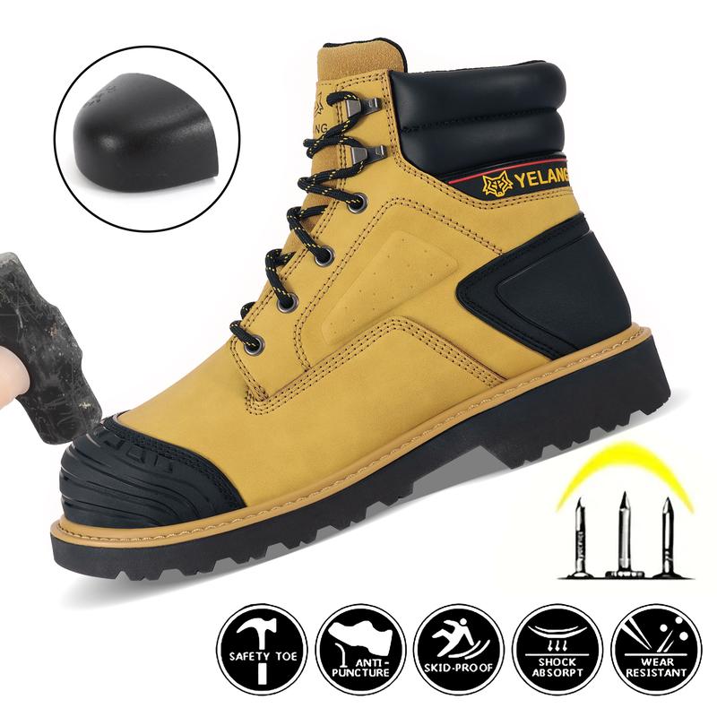 Steel Toe Work Boots for Men, EverFit Comfort Technology, Anti Slip Grip & Ultra Shock Absorption, Heavy Duty Leather Boot Walking Shoes