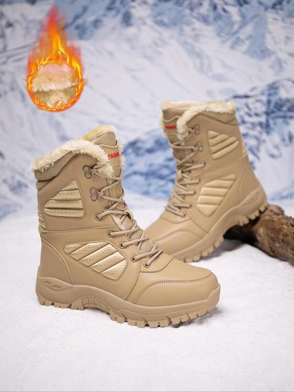 Men's Fashionable Letter Patchwork Lace Up Snow Boots, Casual Warm Thick Sole Ankle Boots for Winter, Male All-match Round Toe Boots for Daily Wear