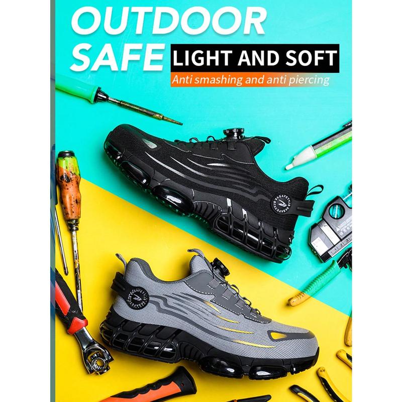 Unisex Anti-Smash Safety Shoes, Steel Toe Caps, Anti-Slip, Breathable,Industrial Construction Sports Rotatory Lace-Free Casual Hiking Shoes Footwear Closed Footwear Closed Boy Walking Shoes