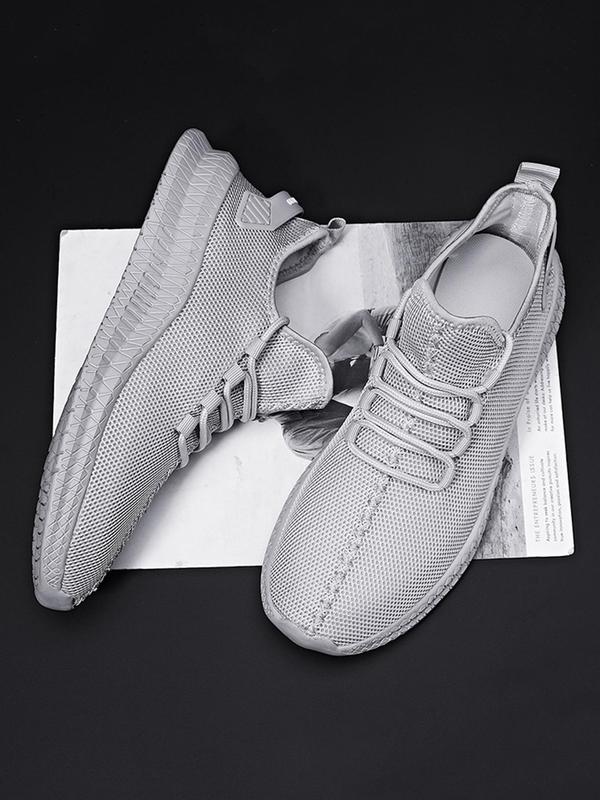 Men's Plain Lace Up Sneakers, Fashion Hollow Out Design Sports Shoes, Breathable Non-slip Running Shoes for Daily Wear, Athletic Summer Training Shoes, Fall Outfits, Fall Freshness Fall Mesh Shoes