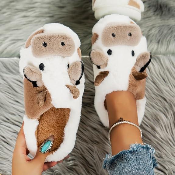 Unisex Cow Slippers - Adult Plush Animal Slippers, Cow Head Design, Cartoon Cute Cow Slippers, Cute Winter Aesthetic Slippers, Fluffy And Comfortable Cotton House Slippers, Suitable For Indoor And Outdoor Wear, Soft