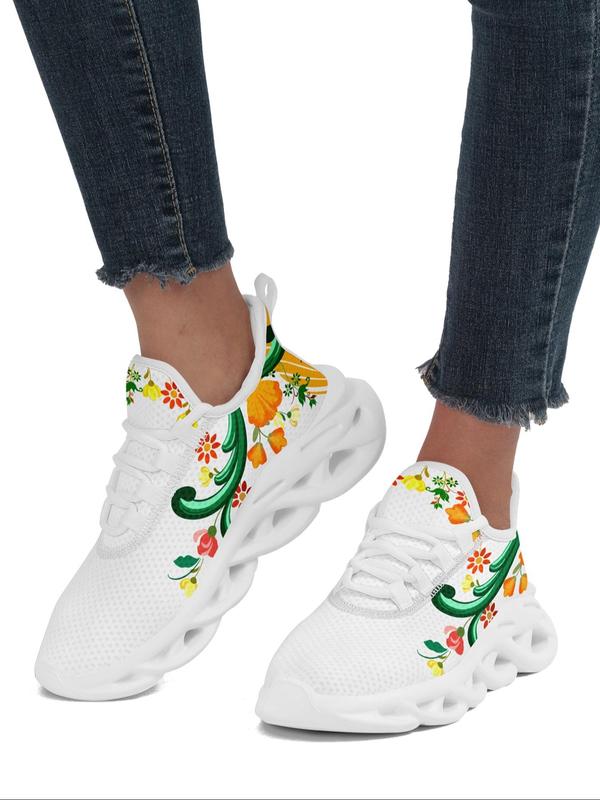 Women's Floral Pattern Lace Up Front Low Top Sneakers, Sneakers Women 2024, Lightweight Breathable Comfy Running Shoes, Summer 2024 Walking Shoes, Designer Sneakers for Training