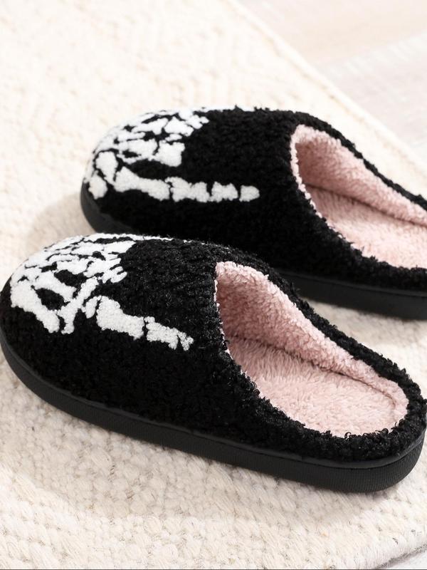 Women's Cute Skeleton Hand Pattern Slippers, Casual Soft Comfortable Home Slippers, Warm Slippers for Indoor & Outdoor Use for Fall & Winter