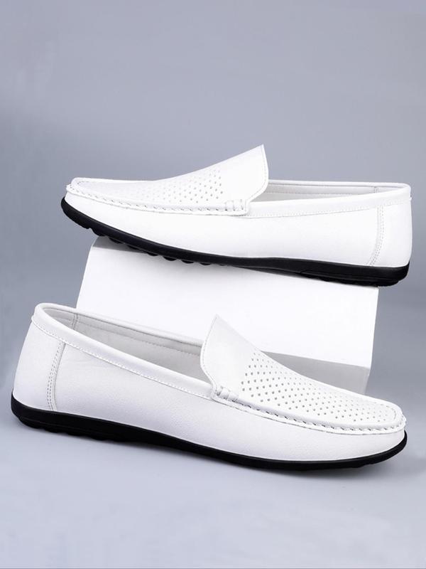 Men's Solid Color Hollow Out Design Round Toe Slip-on Shoes (1 Pair), Casual Comfortable Breathable Flat Shoes, Fashionable PU Leather Shoes for Daily Wear