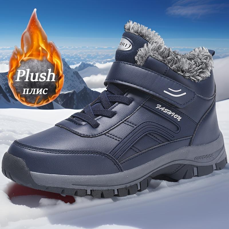 Men's Leisure Snow Boots, Non-Slip, Windproof, Waterproof High Top LASE-up Boots, Plush Lining, Suitable for Outdoor Walking, Running, Hiking, Autumn and Winter Boots, Wear-Resistant Non-Slip Outdoor Shoes Boy Footwear Walking Shoes Closed