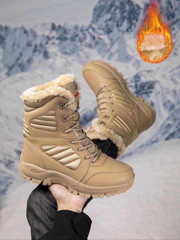 Men's Fashionable Letter Patchwork Lace Up Snow Boots, Casual Warm Thick Sole Ankle Boots for Winter, Male All-match Round Toe Boots for Daily Wear