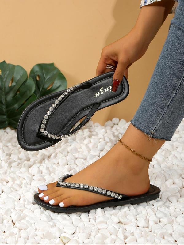 Women's Rhinestone Decorated Flip Flops, Fashionable Non-slip Flat Slippers for Beach, Fashion Shoes for Party, Daily Clothing Decor, Trendy All-match & Exquisite Shoes for Women