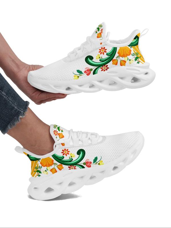 Women's Floral Pattern Lace Up Front Low Top Sneakers, Sneakers Women 2024, Lightweight Breathable Comfy Running Shoes, Summer 2024 Walking Shoes, Designer Sneakers for Training