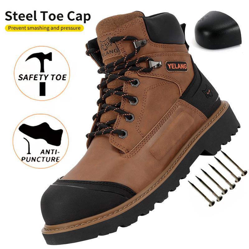 Steel Toe Work Boots for Men, EverFit Comfort Technology, Anti Slip Grip & Ultra Shock Absorption, Heavy Duty Leather Boot Walking Shoes