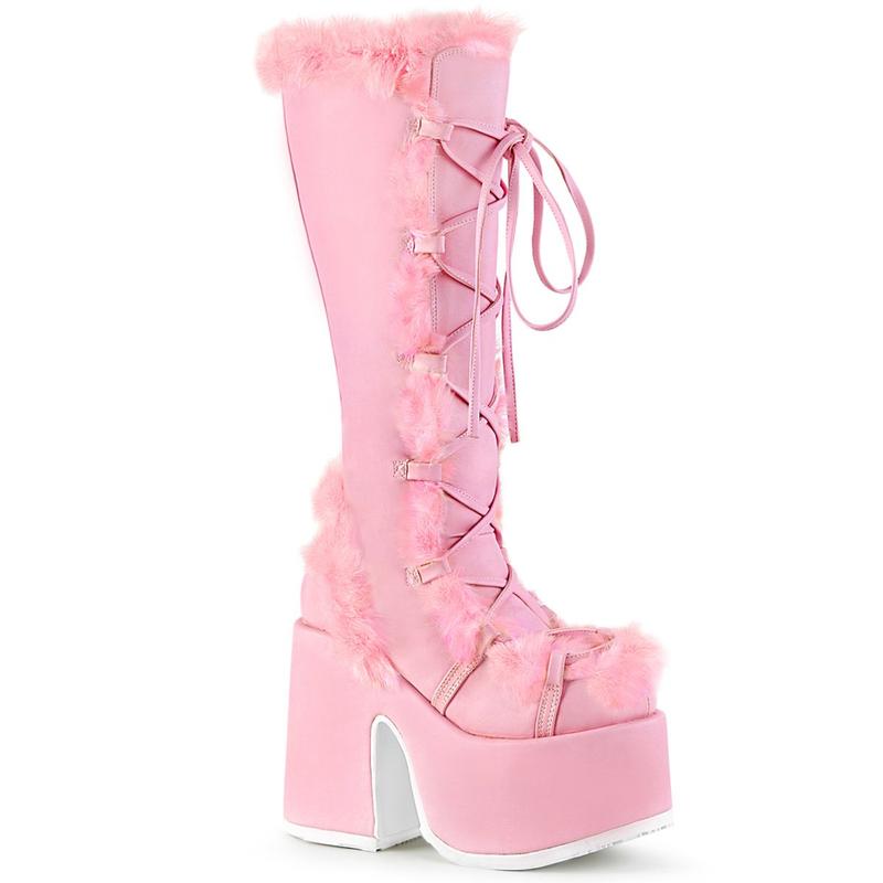 Demonia Camel-311 Pastel Pink Vegan Leather Knee-high Boots