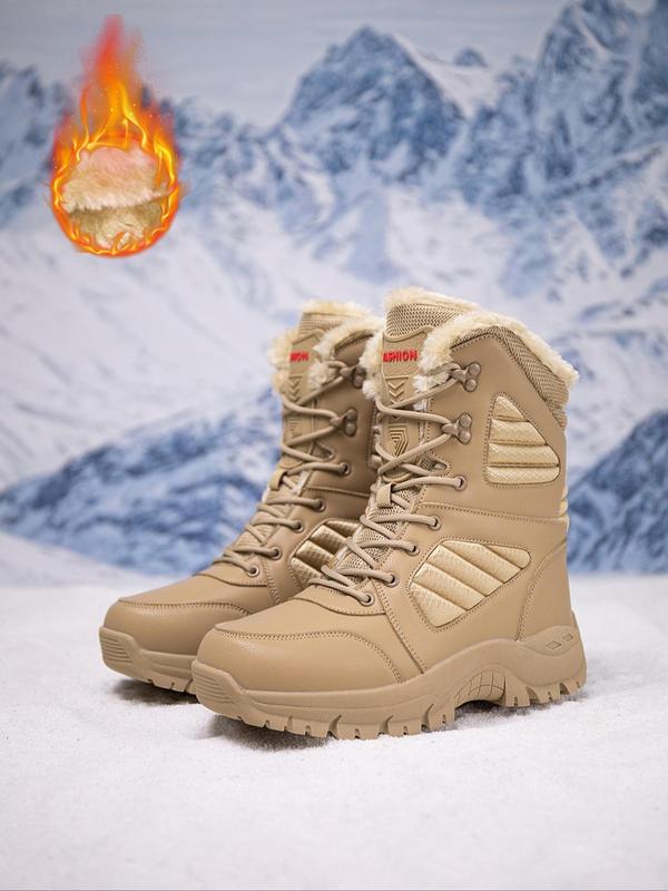 Men's Fashionable Letter Patchwork Lace Up Snow Boots, Casual Warm Thick Sole Ankle Boots for Winter, Male All-match Round Toe Boots for Daily Wear