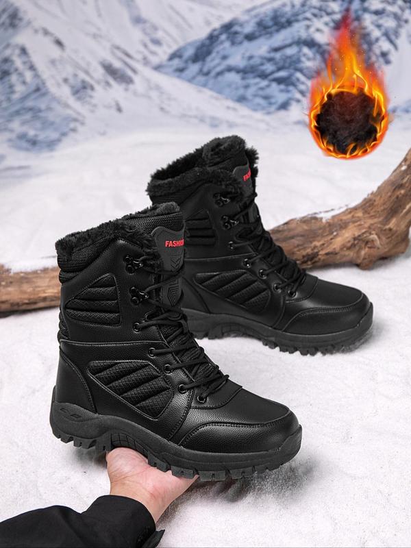 Men's Fashionable Letter Patchwork Lace Up Snow Boots, Casual Warm Thick Sole Ankle Boots for Winter, Male All-match Round Toe Boots for Daily Wear