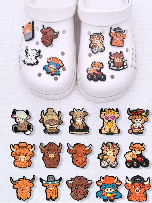 Cute Cartoon Highland Cow Design Shoe Charms, Fashionable Novelty Shoes Decorations for Clogs, Creative DIY Shoes Accessories for Women & Men