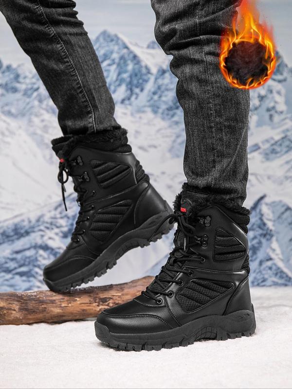 Men's Fashionable Letter Patchwork Lace Up Snow Boots, Casual Warm Thick Sole Ankle Boots for Winter, Male All-match Round Toe Boots for Daily Wear