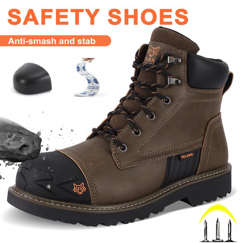 Steel Toe Work Boots for Men, EverFit Comfort Technology, Anti Slip Grip & Ultra Shock Absorption, Heavy Duty Leather Boot Walking Shoes