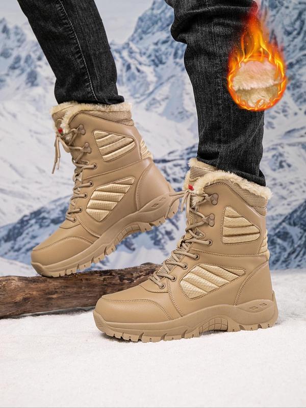 Men's Fashionable Letter Patchwork Lace Up Snow Boots, Casual Warm Thick Sole Ankle Boots for Winter, Male All-match Round Toe Boots for Daily Wear