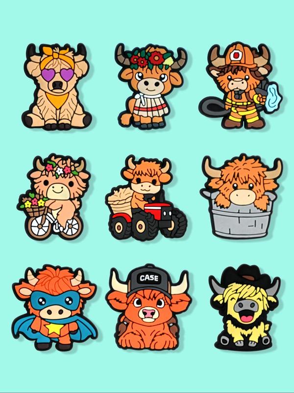 Cute Cartoon Highland Cow Design Shoe Charms, Fashionable Novelty Shoes Decorations for Clogs, Creative DIY Shoes Accessories for Women & Men