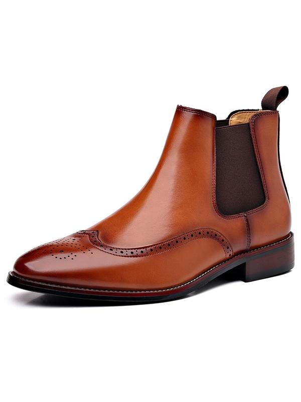 Men's Business Formal PU Leather Chelsea Boots, Fashionable Pointed Toe Ankle Boots for Work Office, Male All-match Commuter Shoes for Daily Wear