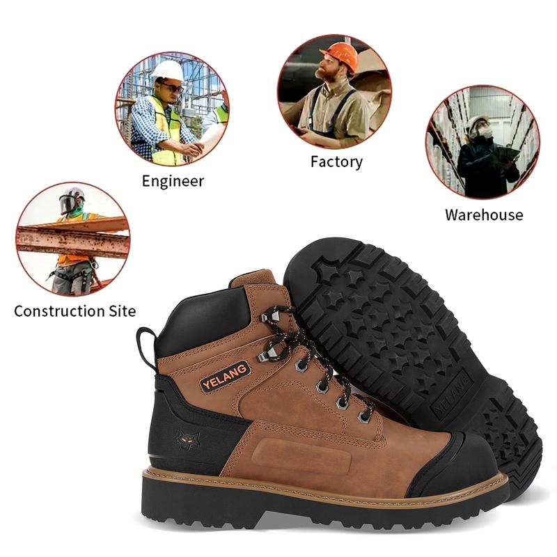 Steel Toe Work Boots for Men, EverFit Comfort Technology, Anti Slip Grip & Ultra Shock Absorption, Heavy Duty Leather Boot Walking Shoes