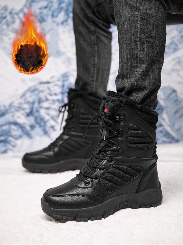 Men's Fashionable Letter Patchwork Lace Up Snow Boots, Casual Warm Thick Sole Ankle Boots for Winter, Male All-match Round Toe Boots for Daily Wear