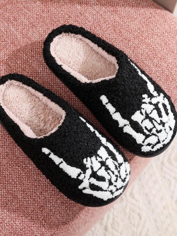 Women's Cute Skeleton Hand Pattern Slippers, Casual Soft Comfortable Home Slippers, Warm Slippers for Indoor & Outdoor Use for Fall & Winter