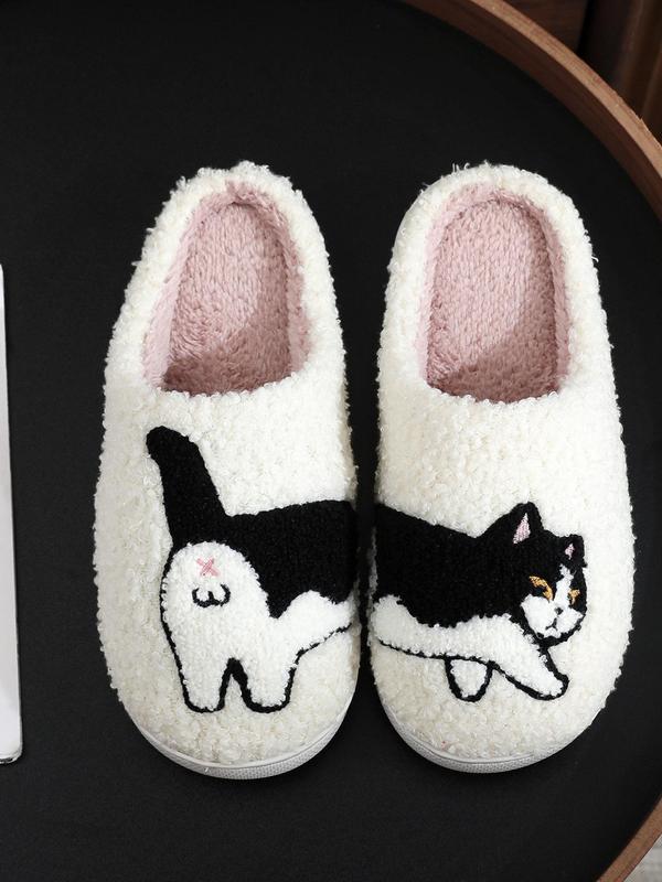 Women's Cute Cartoon Cat Pattern Plush Slippers, 2024 New Style Casual Soft Comfortable Home Slippers, Warm Slippers for Indoor & Outdoor Use for Fall & Winter