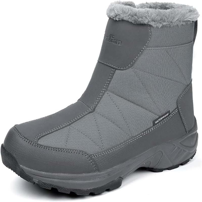 Men's Warm Snow Boots, Fur Lined Waterproof Winter Shoes, Anti-Slip Lightweight Ankle Boot  Boy Walking Shoes snow boot