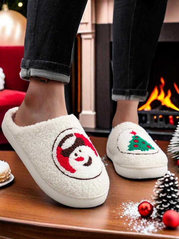 Women's Cute Gingerbread Man Design Plush Slippers, Casual Soft Comfortable Home Slippers, Warm Slippers for Indoor & Outdoor Use for Fall & Winter Fluffy Slippers